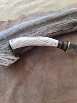 25-11 - Celtic Knot Carved Deer Antler Black Paper Micarta, Goncala Alves Narrow Utility