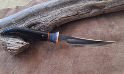 25-12 - Water Buffalo Natural Linen Micarta, Blue Quilted Maple Narrow Fillet