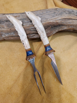 25-175 - Dolphin Carved Deer Antler Eating Set