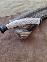 25-11 - Celtic Knot Carved Deer Antler Black Paper Micarta, Goncala Alves Narrow Utility