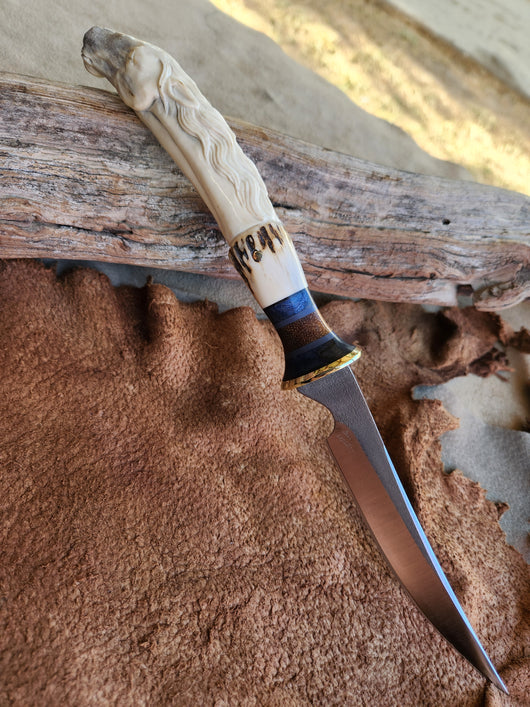 26-17 - Horse Carved Deer Antler Narrow Fillet