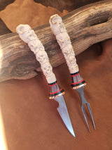 25-99 Skull Stack Carved Deer Antler Eating Set