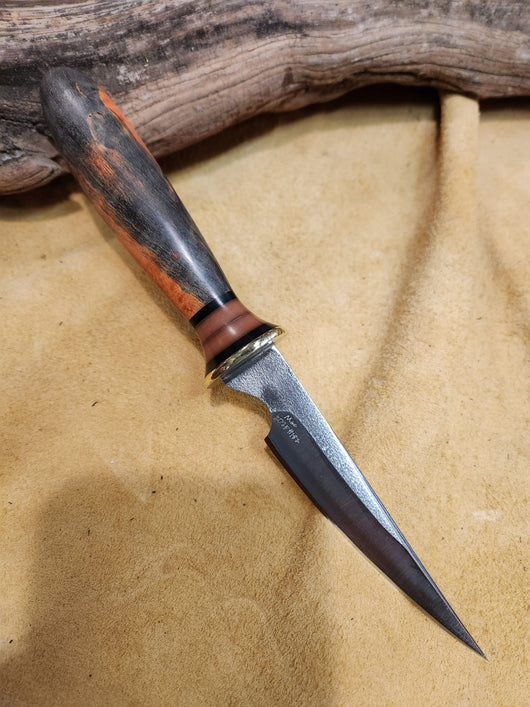 25-182 - Stabilized Black and Orange Karelian Burl Narrow Drop Point Utility