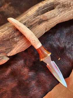 25-102 Raven Carved Deer Antler Short Bodice Dagger