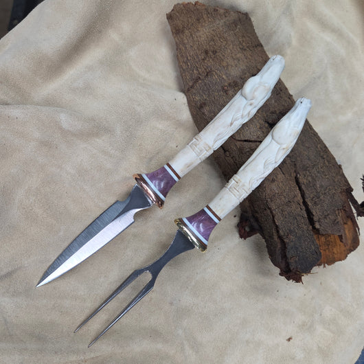 26-82 - Horse Carved Deer Antler Eating Set