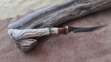 25-14 - Octopus Carved Deer Antler Natural Linen Micarta with One Black Line, Orange Maple Narrow Fillet