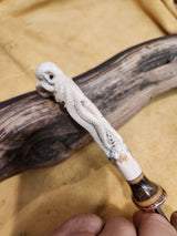 25-183 - Octopus Carved Deer Antler Narrow Clip Point Utility