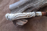 25-14 - Octopus Carved Deer Antler Natural Linen Micarta with One Black Line, Orange Maple Narrow Fillet