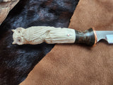 25-113 - Owl Carved Deer Antler Narrow Drop Point Utility
