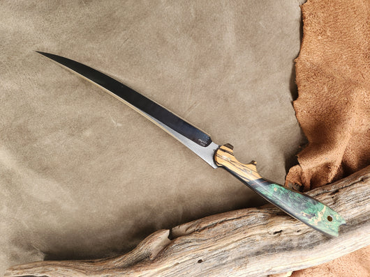 26-65 - Green Maple Handle w/ Black & White Ebony Bolster long fillet