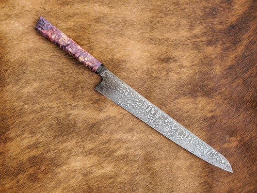 NHB020 - Stabilized Box Elder Burl Handle Damascas Kitchen Knife