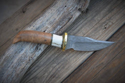 183-16 Koa & Antler Ladder Pattern Damascus Clip Point