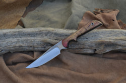 157-19 Red dyed quilted Koa, Short drop point utility