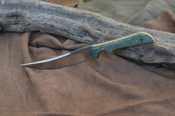 160-19 Teal dyed quilted maple, Medium clip point utility