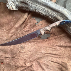 63-21 Stabilized Maple Burl, Blue Resin and Gold Mica X-Long Sweeping Fillet