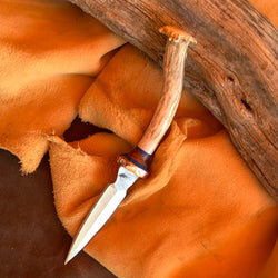 55-22 Deer Antler Crown,Stabilized Maple Burl, Bodice Dagger