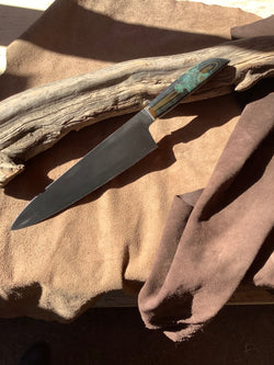 75-22 Black and Natural Micarta Puzzle Piece with Green Maple Burl Large Chef