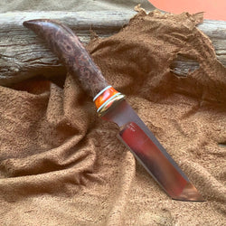 129-21 Stabilized Orange Dyed Maple Burl Tanto