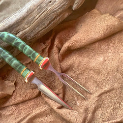 143-21 Stabilized Green Dyed Quilted Maple Eating Set