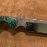 167-22 Puzzle Piece with Brown Paper Micarta with 2 lines, Stabilized Green Dyed Maple Burl