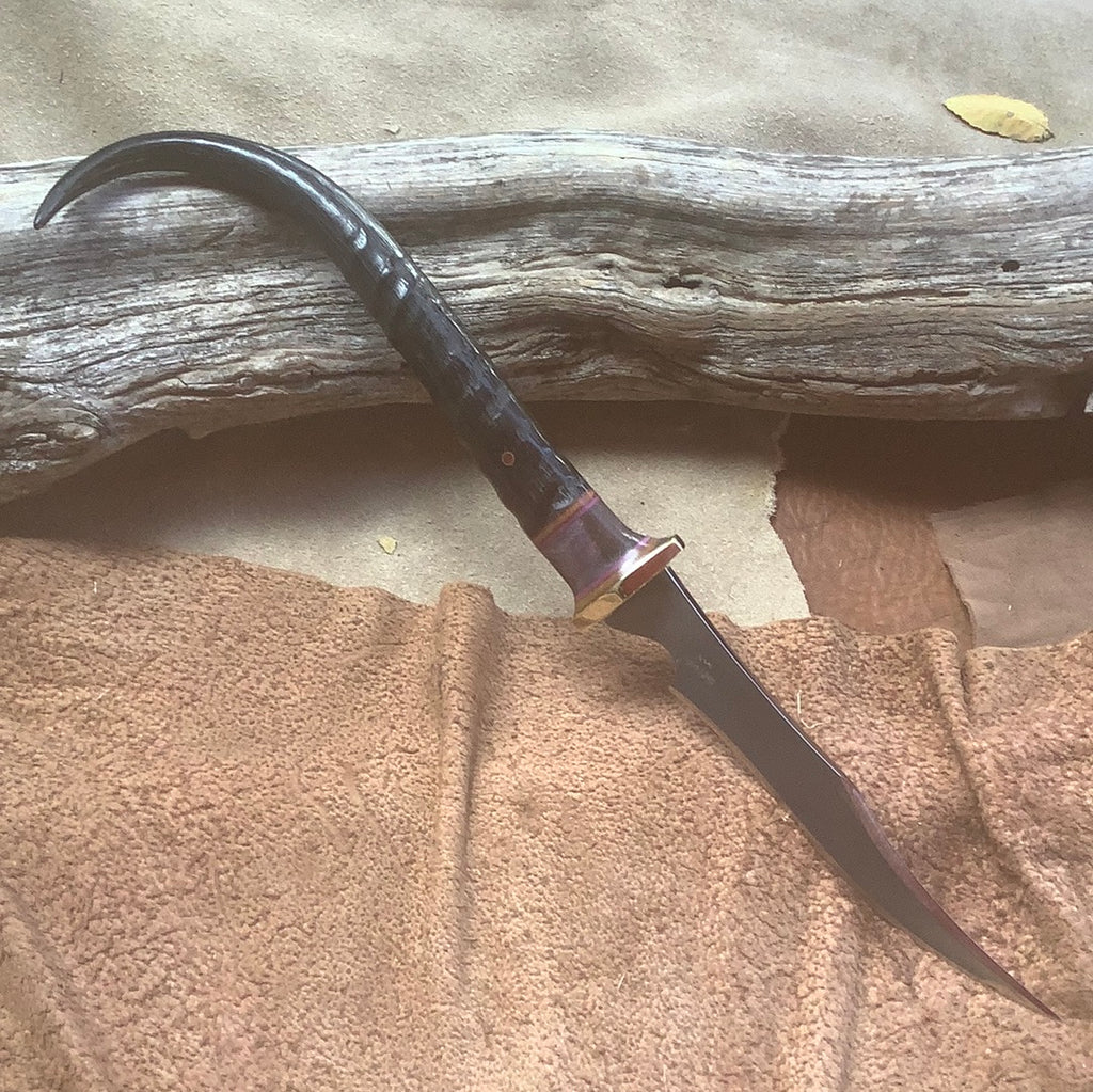 43-21 Springbok Horn w/ Purple Maple Burl Narrow Long Clip Point Fille ...