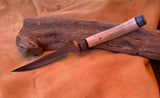 46-22 Deer Antler with Cane Tip, Stabilized Blue Dyed Maple, Narrow Drop Point