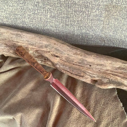 77-21 Stabilized Brown and Red Dyed Maple Burl, Boot Dagger