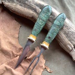 158-21 Stabilized Green Dyed Maple Burl Eating Set