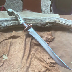 16-21 XX Long Narrow Bowie w/ Deer Antler Crown Handle