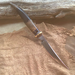 11-21 Narrow Long Clip Point Carverw/ Koa & Purple Resin handle