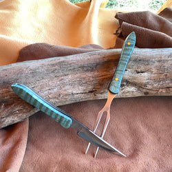 23-2 Stabilized Teal Dyed Quilted Maple Eating Set