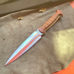 118-21 Stabilized Red & Orange Dyed Quilted Maple Long Dagger