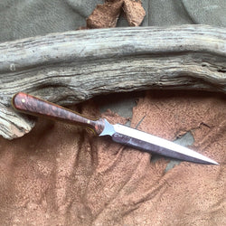 78-21 Stabilized Red and Brown Dyed Maple Burl, Boot Dagger