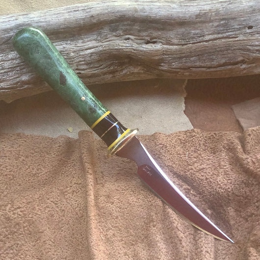 34-21  Green Dyed Spalted Maple Burl Narrow Clip Point Utility