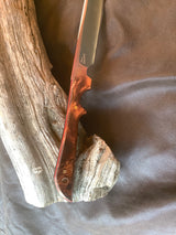 4-22 Stabilized Orange and Brown Dyed Maple Burl Narrow Drop Point Carver