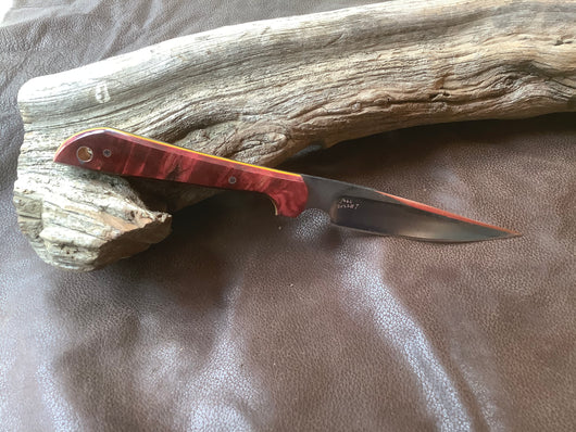 7-22 Red Dyed Maple Burl Narrow Drop Point