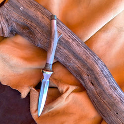 54-22 Deer Antler with Cane Tip, Stabilized Green Dyed Maple Burl, Medium Bodice Dagger