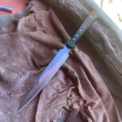 120-21 Stabilized Green Dyed Quilted Maple Bolster w/ Stabilized Yellow Dyed Maple Handle Narrow Dagger