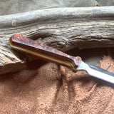 78-21 Stabilized Red and Brown Dyed Maple Burl, Boot Dagger