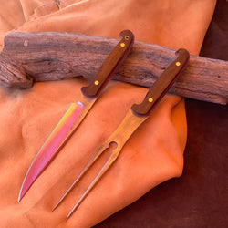 60 & 61-22 Stabilized Koa Red G10, Natural Linen Micarta Carving Set