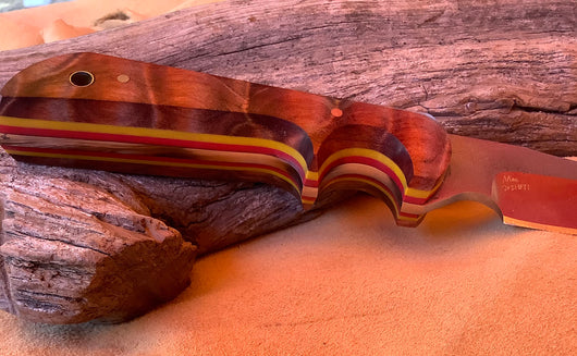 71-22 Stabilized Red and Yellow Dyed Quilted Maple Drop Point Utility